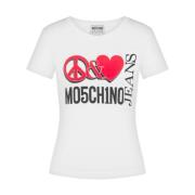 Korte Mouw T-Shirt met Logo Print Moschino , White , Dames