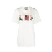 Fotoprint Katoenen T-shirt Gucci , White , Dames