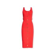 Geribde Midi Jurk van Stretch Knit Michael Kors , Red , Dames