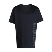 Blauwe T-shirts en Polos met XL Ingedrukt Logo Balmain , Blue , Heren