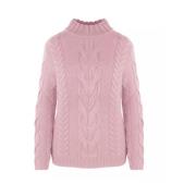 Roze Wollen Trui met Gevlochten Patronen Malo , Pink , Dames