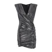 Korte gedrapeerde jurk van jersey met pailletten Balmain , Gray , Dame...