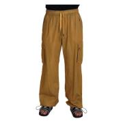 Bruine Linnen Trekkoord Cargo Broek, Luxe Upgrade Dolce & Gabbana , Br...