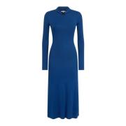 Lange Blauwe Jurk met Hoge Hals en Lange Mouwen Patrizia Pepe , Blue ,...