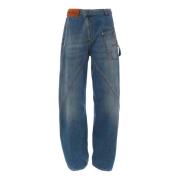 Gebogen Naad Loszittende Werkbroek Jeans JW Anderson , Blue , Heren