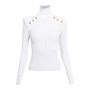 Gebreide trui met goudkleurige knopen Balmain , White , Dames