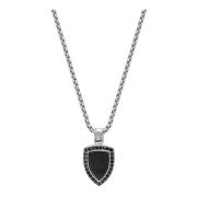 Silver Necklace with Black Onyx Shield Pendant Nialaya , Black , Heren