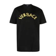 Zwarte T-shirts en Polos met Geborduurd Logo Versace , Black , Heren