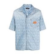 Blauw Allover Patroon Shirt Versace , Blue , Heren