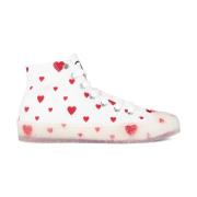 Witte/Rode Heart Logo High-Top Sneakers Moschino , White , Dames