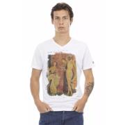 Wit Katoenen V-Hals T-Shirt met Voorprint Trussardi , White , Heren