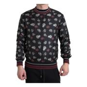 Zijden Crewneck Sweater met Ring Print Dolce & Gabbana , Black , Heren