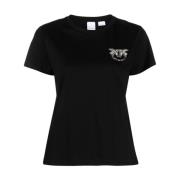 Zwarte T-shirts en Polos met Kristalversiering Pinko , Black , Dames