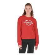 Rode Katoenen Sweatshirt met Inlay Detail Love Moschino , Red , Dames