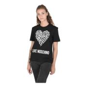 Katoenen T-shirt met logo detail Love Moschino , Black , Dames