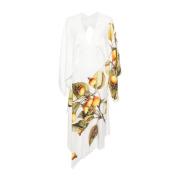 Witte Jurk met Grafische Print en Diepe V-Hals Salvatore Ferragamo , W...