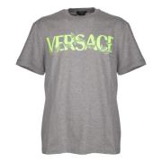 Grijze Katoenen T-Shirt - Regular Fit Versace , Gray , Heren