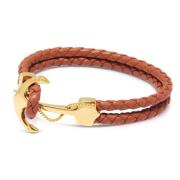 Men's Brown Leather Bracelet with Gold Anchor Nialaya , Brown , Heren