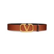 Bruin Leren Riem met Omkeerbaar Ontwerp en Gouden Logo Valentino Garav...