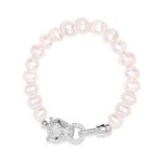 Women's Pearl Bracelet with Silver Panther Head Nialaya , White , Dame...