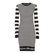 Gestreepte Gebreide Jurk met Logo Love Moschino , Black , Dames