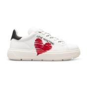 Leren Sneakers met Rubberen Zool Love Moschino , White , Dames