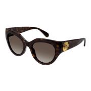 Cat-eye Zonnebril met Antieke Metalen Knoopdetail Gucci , Brown , Dame...