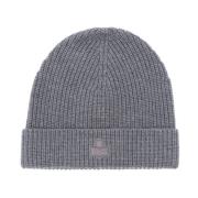 Geribbelde Logo Patch Beanie Isabel Marant , Gray , Unisex