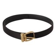 Zijden Leren Gouden Gesp Riem Dolce & Gabbana , Black , Heren