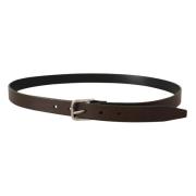 Bruin Leren Riem met Zilveren Gesp Dolce & Gabbana , Brown , Heren