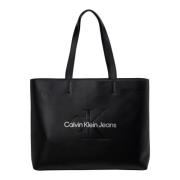 Eenvoudige Tote Bag met Logo Calvin Klein Jeans , Black , Dames