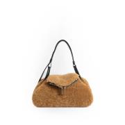 Shearling Latte Zilveren Hardware Schoudertas Amina Muaddi , Beige , D...