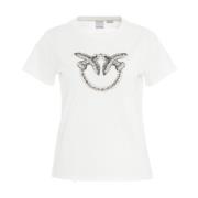 Gebreide Crew Neck T-shirt met Strass Applicatie Pinko , White , Dames