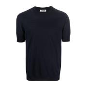 Navy Blauw Wol Korte Mouw T-Shirt Jil Sander , Blue , Heren