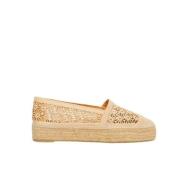 Platte Gehaakte Espadrilles voor de Zomer Castañer , Beige , Dames