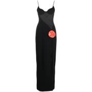 Zwarte lange jurk met split en bloemendetail David Koma , Black , Dame...