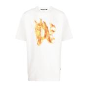Witte T-shirt met Burning PA Monogram Palm Angels , White , Heren