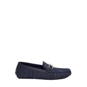 Marineblauwe Leren Mocassins met Fendi Logo Fendi , Blue , Heren