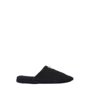 Shearling Slippers met Logo Tab Thom Browne , Black , Heren