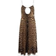 Leopard Print Cut-Out Midi Jurk Saint Laurent , Brown , Dames