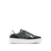 Zwarte Sneakers met Suede Inzetstukken Armani Exchange , Black , Heren