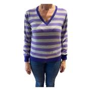 Gestreepte V-Hals Trui met Wijde Mouwen Kangra , Purple , Dames