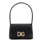 Zwarte Leren Schoudertas met Klep Sluiting Dolce & Gabbana , Black , D...