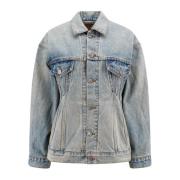 Blauwe Katoenen Denim Jack Mantels Balenciaga , Blue , Dames