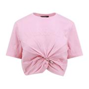 Roze Crew-Neck T-Shirt met Logo Print Versace , Pink , Dames