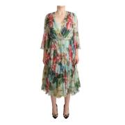 Groene Bloemenprint Zijden Midi Jurk Dolce & Gabbana , Green , Dames