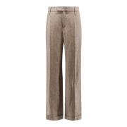 Beige Linnen Broek met Wijde Pijpen Brunello Cucinelli , Beige , Dames