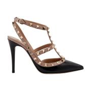 Zwarte Leren Stiletto Pumps Valentino Garavani , Black , Dames