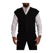 Zwart Wol Katoen Jurk Waistcoat Vest Dolce & Gabbana , Black , Heren