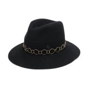 Elegante zwarte wollen fedora hoed met gouden ketting Maison Michel , ...